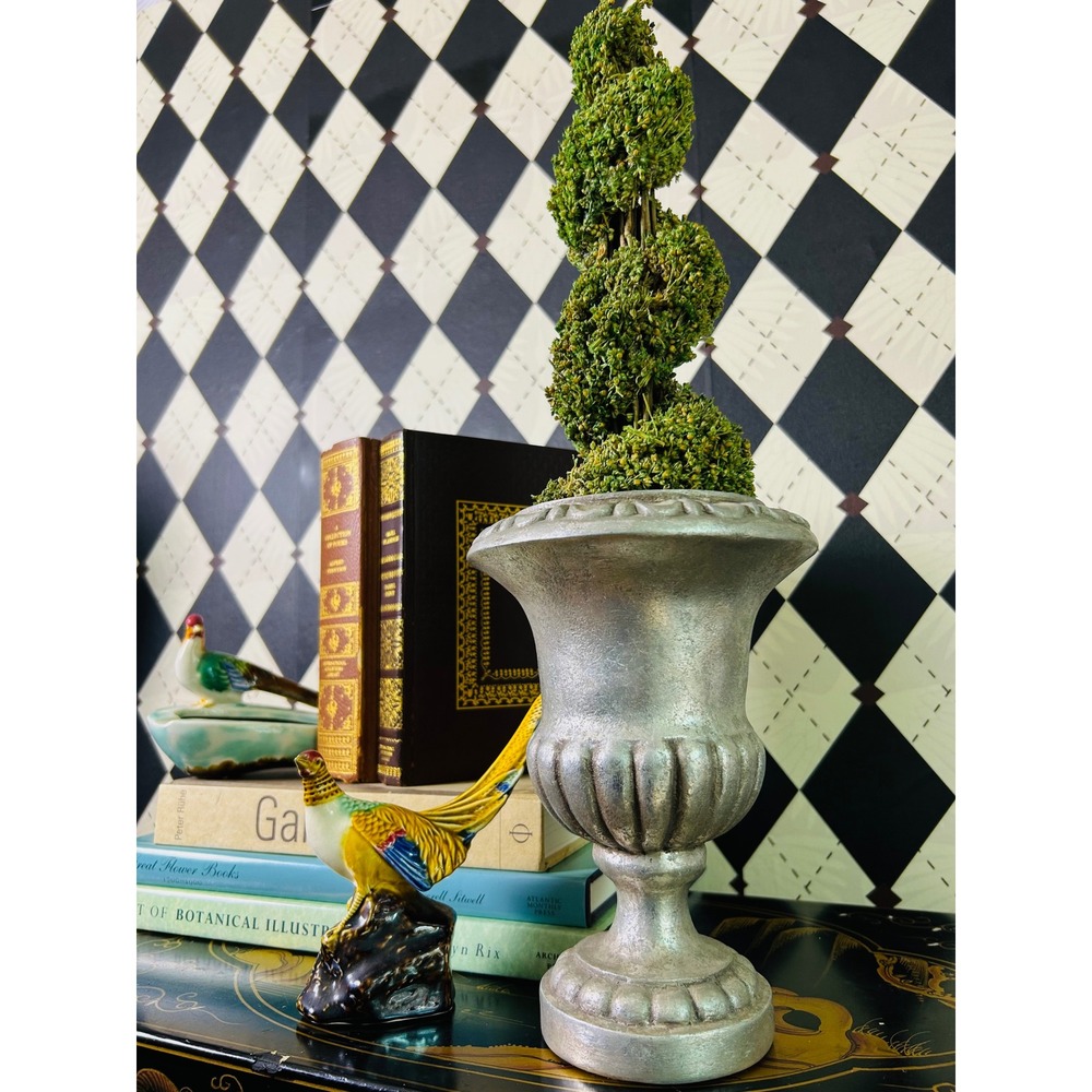 Silver Urn Vase Neoclassical Pedestal‎ Urn Decorative Planter Vase 8.5in